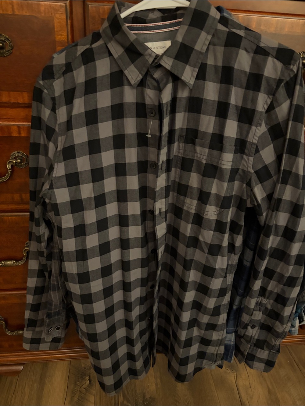 Sun + Stone Black and Gray Plaid Button-Down Shirt